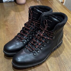 Cole Haan Black Leather Boots with Red Accents